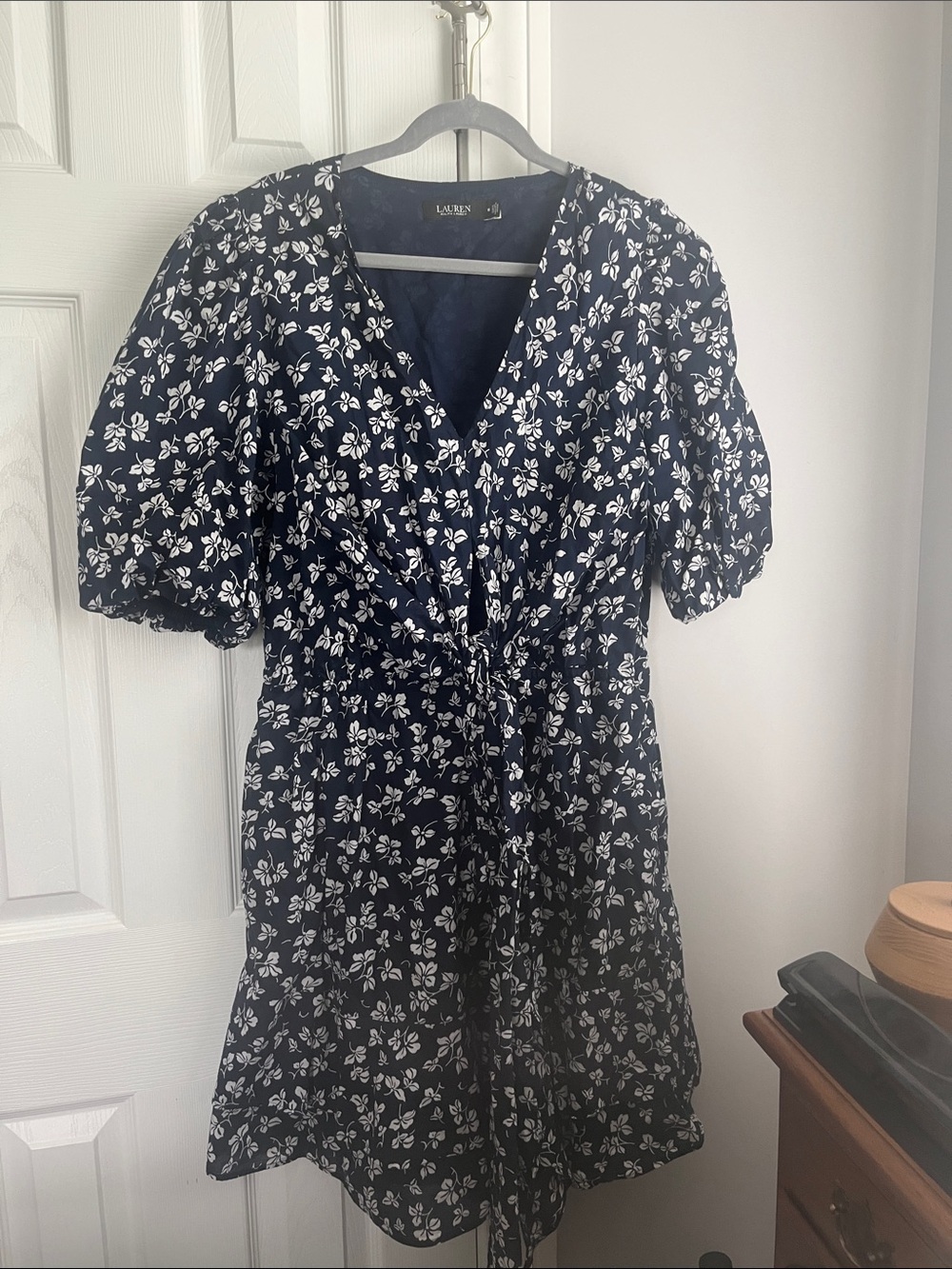 Lauren Ralph Lauren Navy Floral Tie-Waist Mini Dress